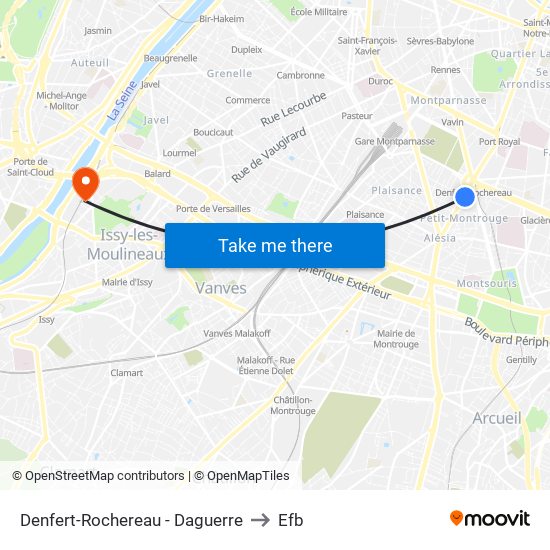 Denfert-Rochereau - Daguerre to Efb map