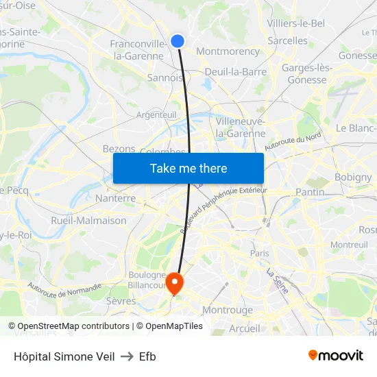 Hôpital Simone Veil to Efb map