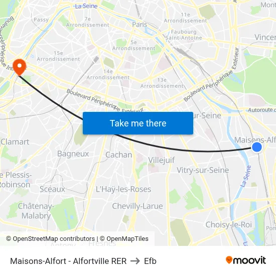 Maisons-Alfort - Alfortville RER to Efb map