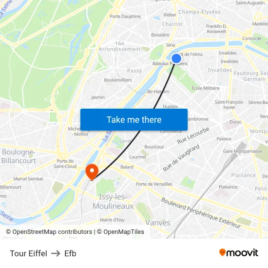 Tour Eiffel to Efb map