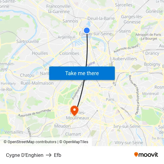 Cygne D'Enghien to Efb map
