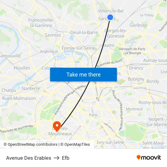 Avenue Des Erables to Efb map