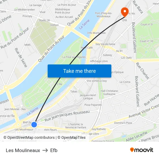 Les Moulineaux to Efb map