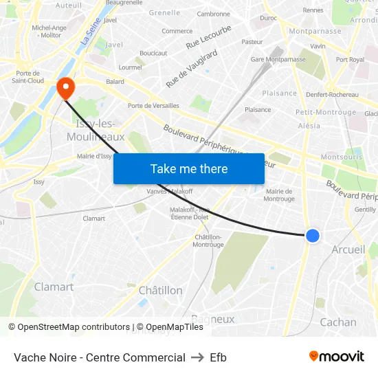 Vache Noire - Centre Commercial to Efb map