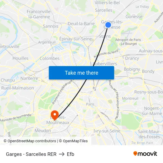 Garges - Sarcelles RER to Efb map