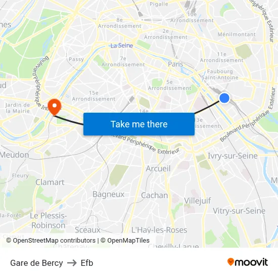 Gare de Bercy to Efb map
