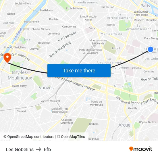 Les Gobelins to Efb map