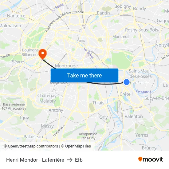 Henri Mondor - Laferrière to Efb map