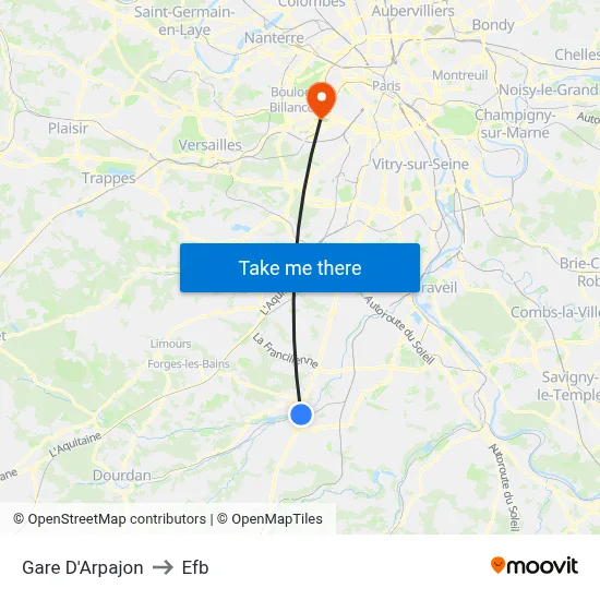 Gare D'Arpajon to Efb map