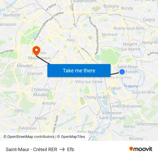Saint-Maur - Créteil RER to Efb map