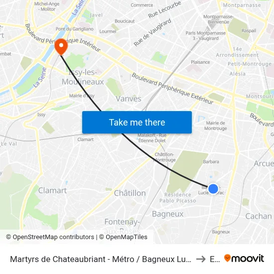Martyrs de Chateaubriant - Métro / Bagneux Lucie Aubrac to Efb map