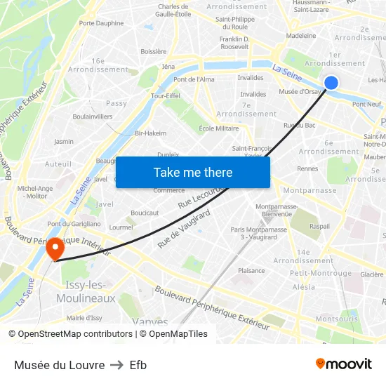 Musée du Louvre to Efb map