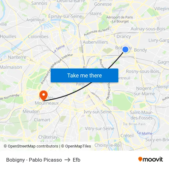 Bobigny - Pablo Picasso to Efb map