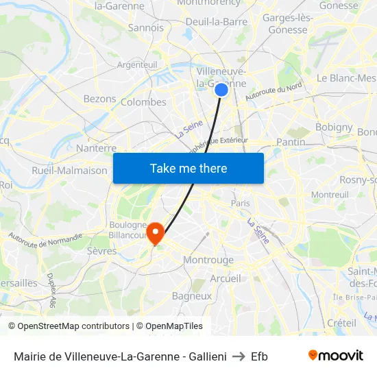 Mairie de Villeneuve-La-Garenne - Gallieni to Efb map