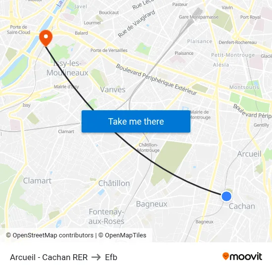 Arcueil - Cachan RER to Efb map