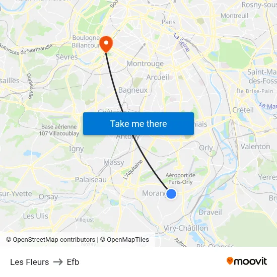 Les Fleurs to Efb map