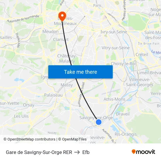 Gare de Savigny-Sur-Orge RER to Efb map