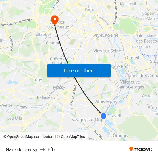 Gare de Juvisy to Efb map