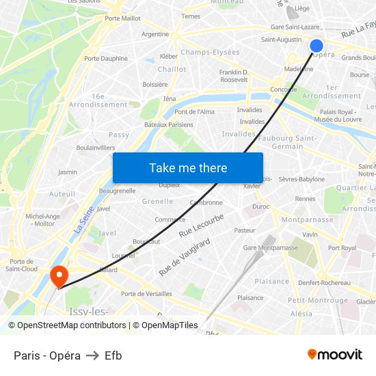 Paris - Opéra to Efb map