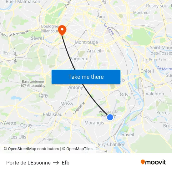 Porte de L'Essonne to Efb map