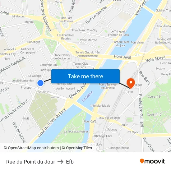 Rue du Point du Jour to Efb map