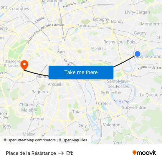Place de la Résistance to Efb map