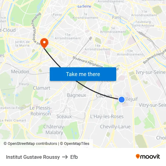 Institut Gustave Roussy to Efb map