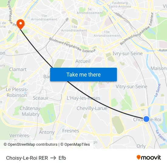 Choisy-Le-Roi RER to Efb map