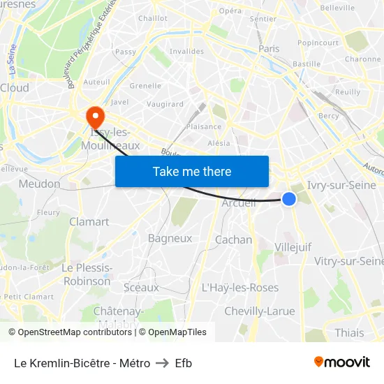 Le Kremlin-Bicêtre - Métro to Efb map