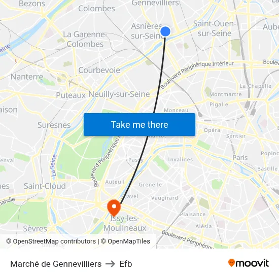 Marché de Gennevilliers to Efb map