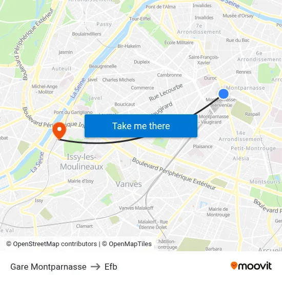 Gare Montparnasse to Efb map