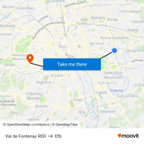 Val de Fontenay RER to Efb map