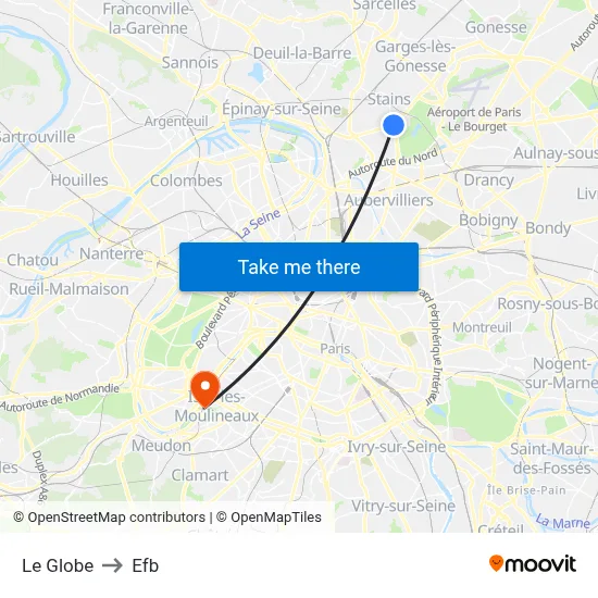 Le Globe to Efb map