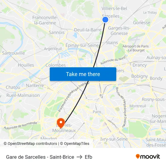 Gare de Sarcelles - Saint-Brice to Efb map