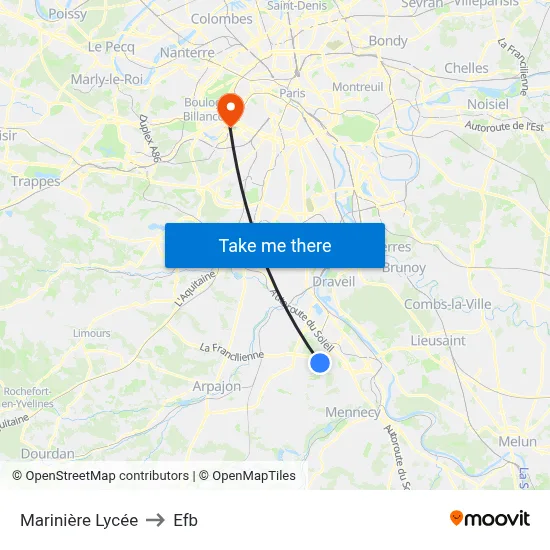 Marinière Lycée to Efb map