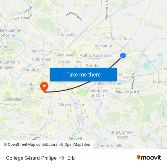 Collège Gérard Philipe to Efb map