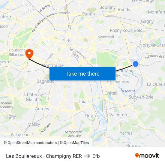 Les Boullereaux - Champigny RER to Efb map