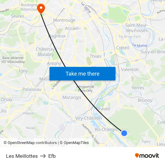 Les Meillottes to Efb map