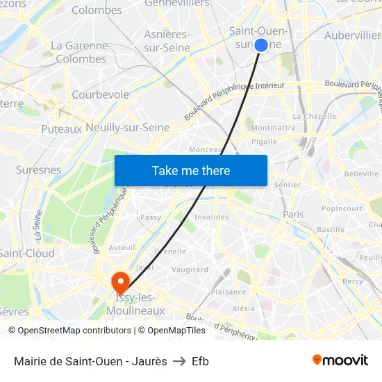 Mairie de Saint-Ouen - Jaurès to Efb map