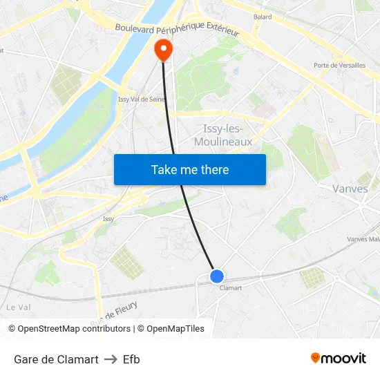 Gare de Clamart to Efb map
