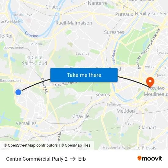 Centre Commercial Parly 2 to Efb map