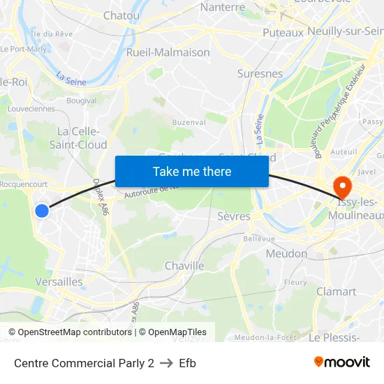 Centre Commercial Parly 2 to Efb map