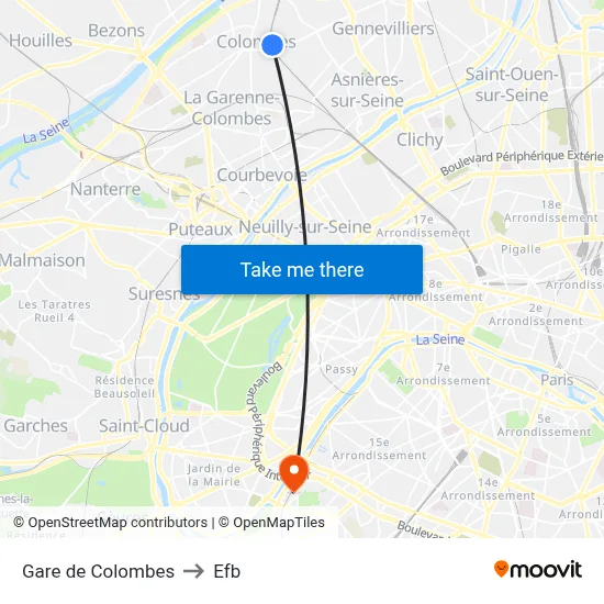 Gare de Colombes to Efb map