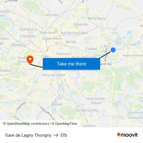 Gare de Lagny Thorigny to Efb map