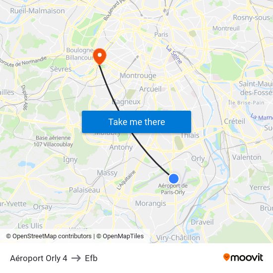 Aéroport Orly 4 to Efb map