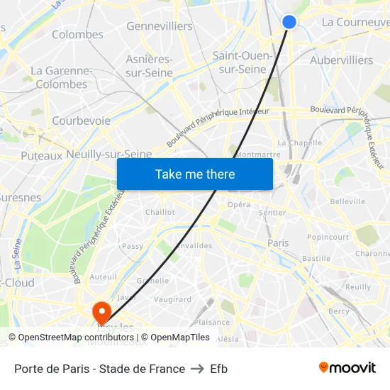 Porte de Paris - Stade de France to Efb map