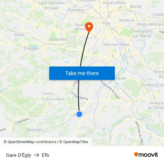Gare D'Égly to Efb map