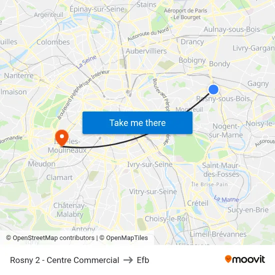 Rosny 2 - Centre Commercial to Efb map