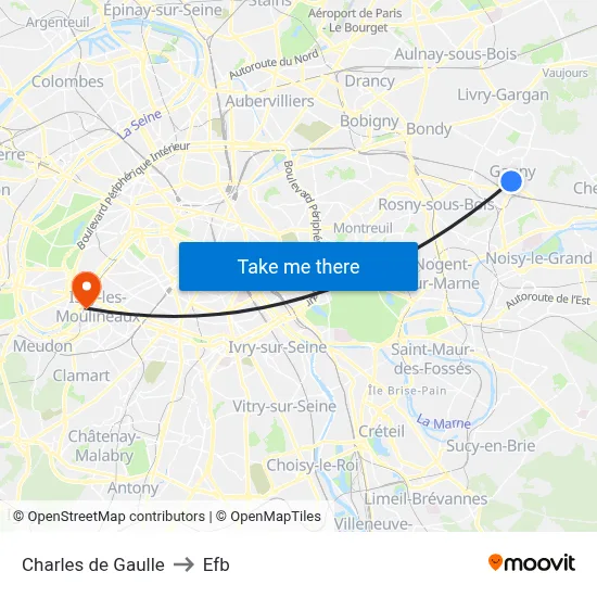 Charles de Gaulle to Efb map