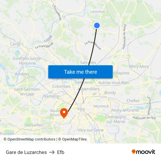 Gare de Luzarches to Efb map